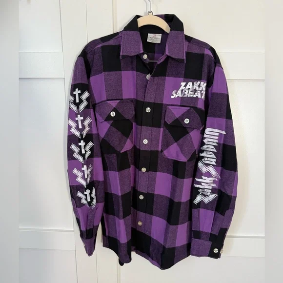 Zakk Sabbath Purple and Black Checkered Flannel Shirt - NEW - Size S - Picture 1 of 4